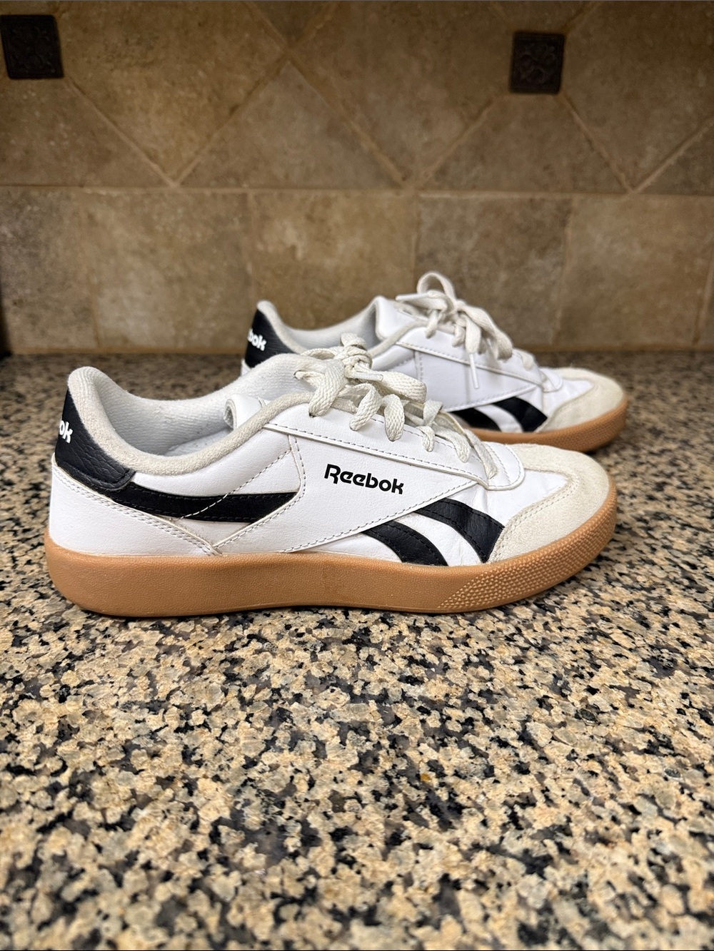 Reebok White, Black & Gum Low-Top Sneakers